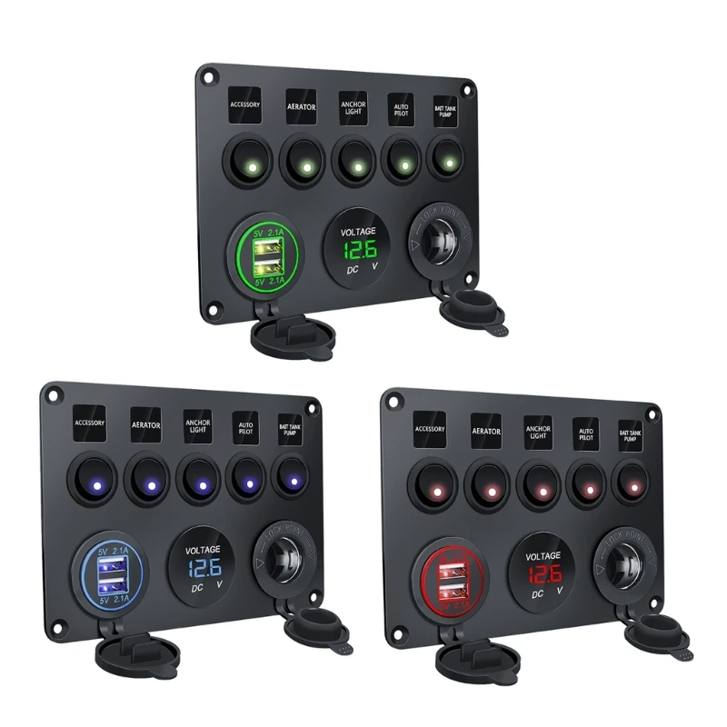 Waterproof Boats Rockers Panel Panel with Digital Voltmeter 3.1A Twin USB Cigarette Lighters Socket 5 Gang
Waterproof Boats Rockers Panel Panel with Digital Voltmeter 3.1A Twin USB Cigarette Lighters Socket 5 Gang