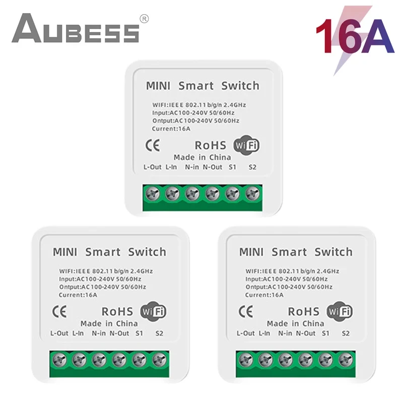 AUBESS 16A Tuya WiFi Mini DIY Smart Switch 2 Way Control Smart Home Automation Module Via Alexa Google Home Alice Smart Life App
AUBESS 16A Tuya WiFi Mini DIY Smart Switch 2 Way Control Smart Home Automation Module Via Alexa Google Home Alice Smart Life App