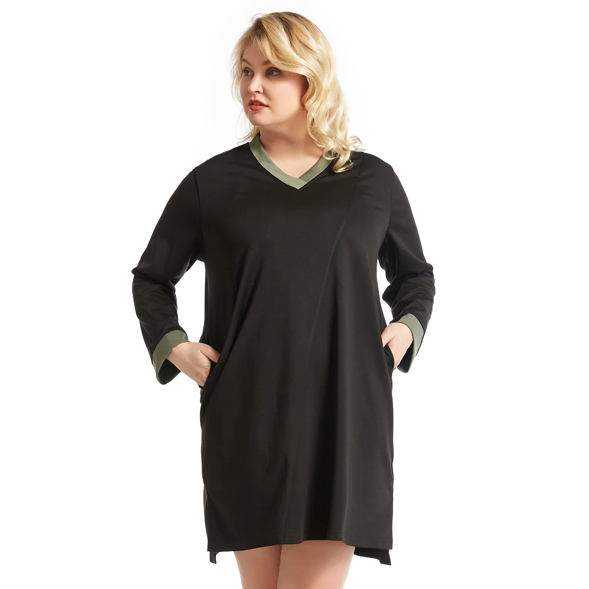 Plus Size Women Clothing Loose 2023 New Summer Dresses Fat Oversized V-neck Contrast Color Dress Black Color Free Shipping
Plus Size Women Clothing Loose 2023 New Summer Dresses Fat Oversized V-neck Contrast Color Dress Black Color Free Shipping