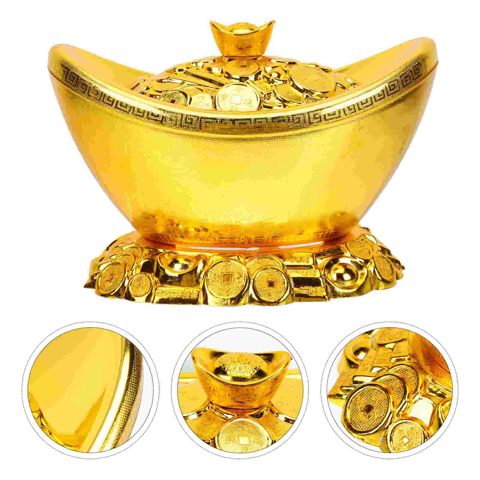 

Office Decor Golden Ingot Chinese Yuan Bao Feng Shui Lucky Money Candy Box Organizer Prosperity Wealth Charm Auspicious