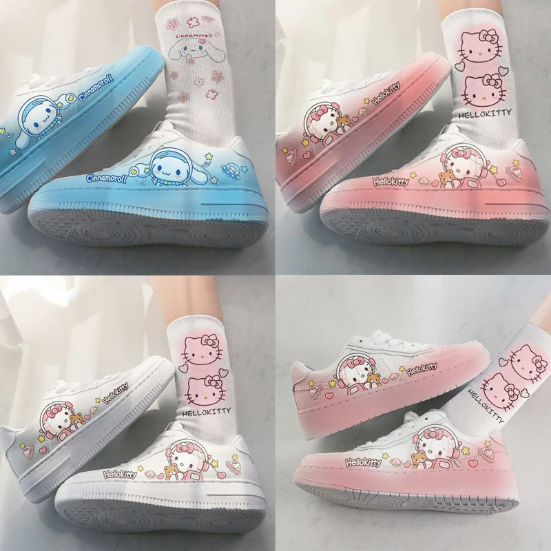 

Sanrios Hellokittys White Shoes Spring Autumn Kawaii Cinnamoroll Cartoon Animation Leisure Versatile Personalized Sneakers