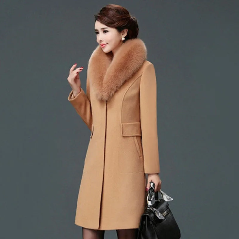 Womens Wool Blends Coat Winter Autumn 2021 FashionSlim Mother Fur Collar Woolen Jacket Long Outerwear Tops Female Size M-3XL
Womens Wool Blends Coat Winter Autumn 2021 FashionSlim Mother Fur Collar Woolen Jacket Long Outerwear Tops Female Size M-3XL