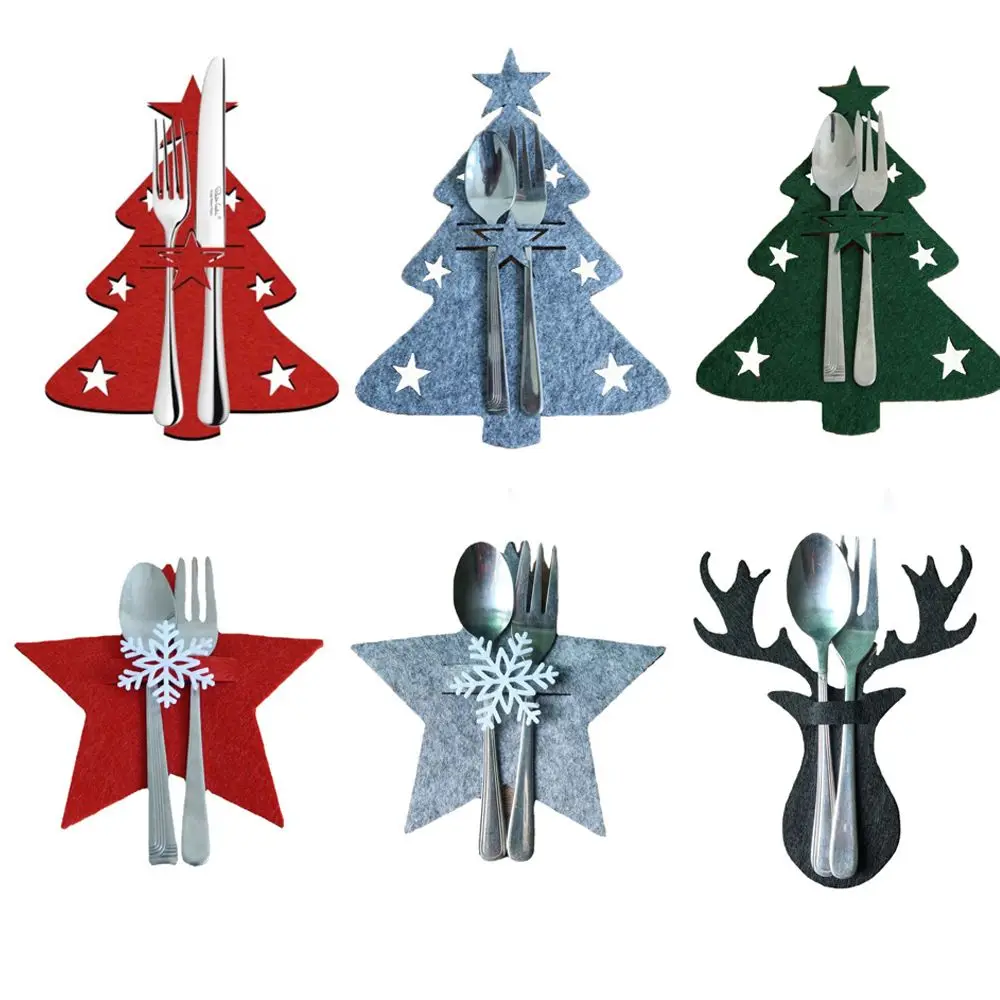 

4PCS Christmas Knife and Fork Holder Santa Claus Snowflake Elk Xmas Tree Pocket Cutlery Bag Non-woven Organizer Table Decoration