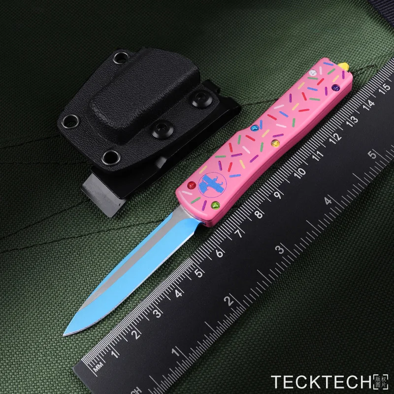 

Donut Pink UTX 70 Knives UTX70 UTX-70 Micro Ultra Mini OTF Tech Knife D2 Blade CNC T6 EDC Self Defense Tactical Pocket Knife