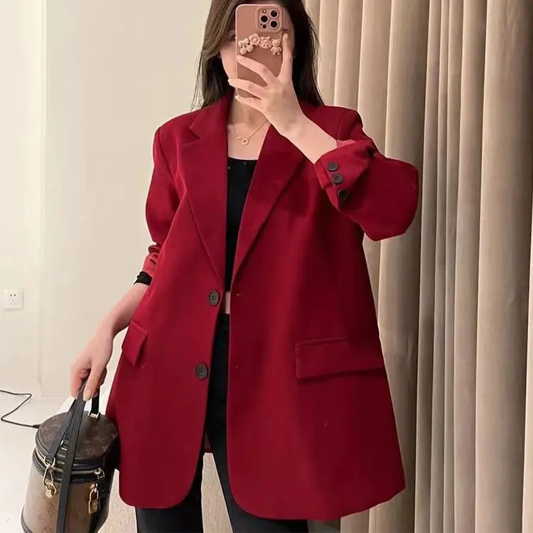 

Дизайнерский нишевый женский пиджак UNXX, новый весенне-осенний Повседневный красный однотонный однобортный однотонный Блейзер, офисный женский топ