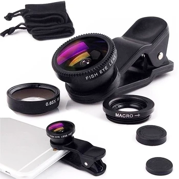 범용 3-in-1 어안 휴대폰 렌즈, 0.67X 광각 줌, 어안 매크로 렌즈 카메라 키트, 클립 렌즈 포함, 스마트폰용 휴대폰