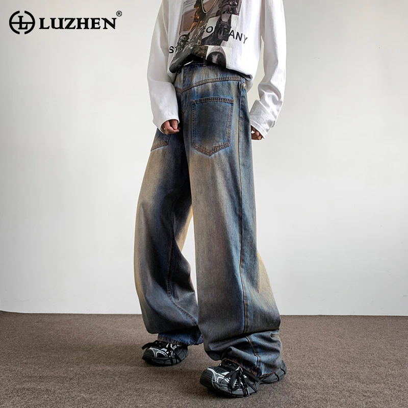 

LUZHEN 2024 Новые Модные Винтажные дизайнерские свободные прямые джинсовые брюки мужские 2024 новые оригинальные стильные мешковатые джинсы LZ2436