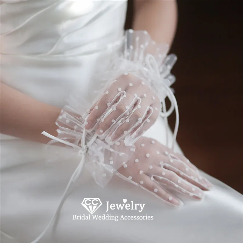

Романтические женские перчатки CC, свадебные аксессуары для выпускного вечера, свадебное платье, ювелирные изделия для помолвки, варежки в горошек, блестящие перчатки, Noiva Luvas WG064