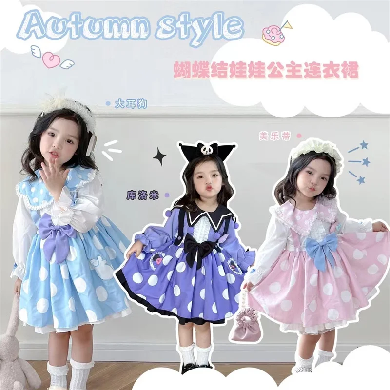 

Kawaii My Melody Kuromi Cinnamoroll Girls Dress Autumn Skirt Anime Sanrio Girl Heart Cute Long Sleeve Princess Dress Girl Gift