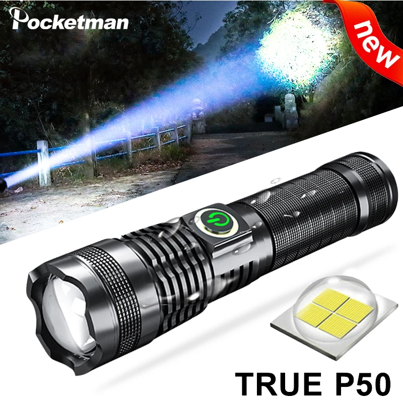 

Ultra Bright XHP50 LED Flashlight 18650/26650 Battery Rechargeable Flashlights Zoomable Torch 5 Lighting Modes Waterproof Torcj