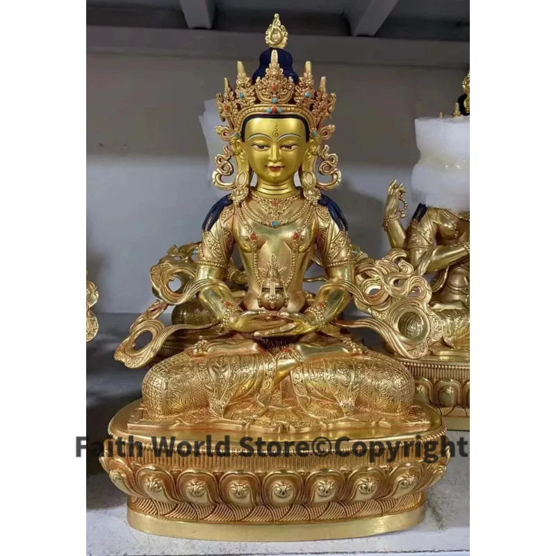 

30cm lage Nepal Tibet TOP High grade copper CHANG SHOU FO Amitayus Buddha statue Worship home Family protection Health safety