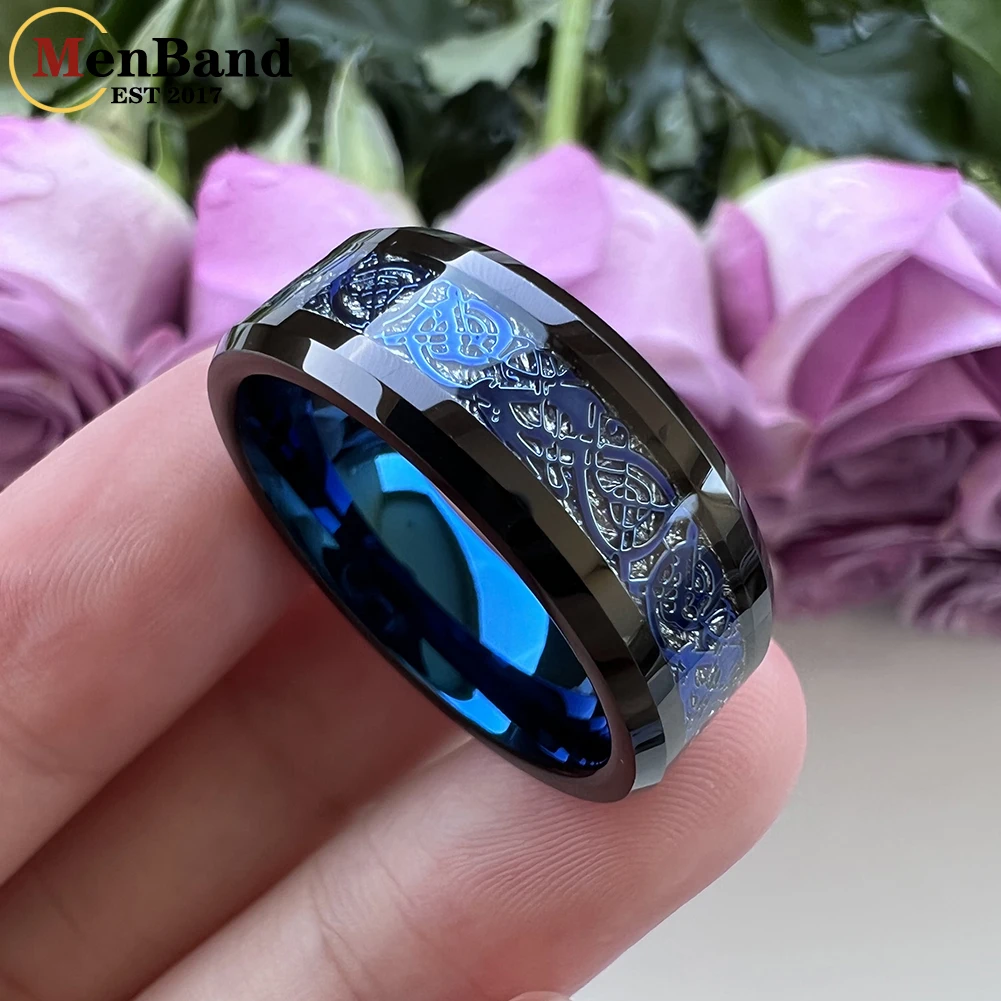 MenBand Unique 8MM Men Women Tungsten Carbide Wedding Ring With Silver Carbon Fiber And Blue Dragon Inlay Comfort Fit 
MenBand Unique 8MM Men Women Tungsten Carbide Wedding Ring With Silver Carbon Fiber And Blue Dragon Inlay Comfort Fit