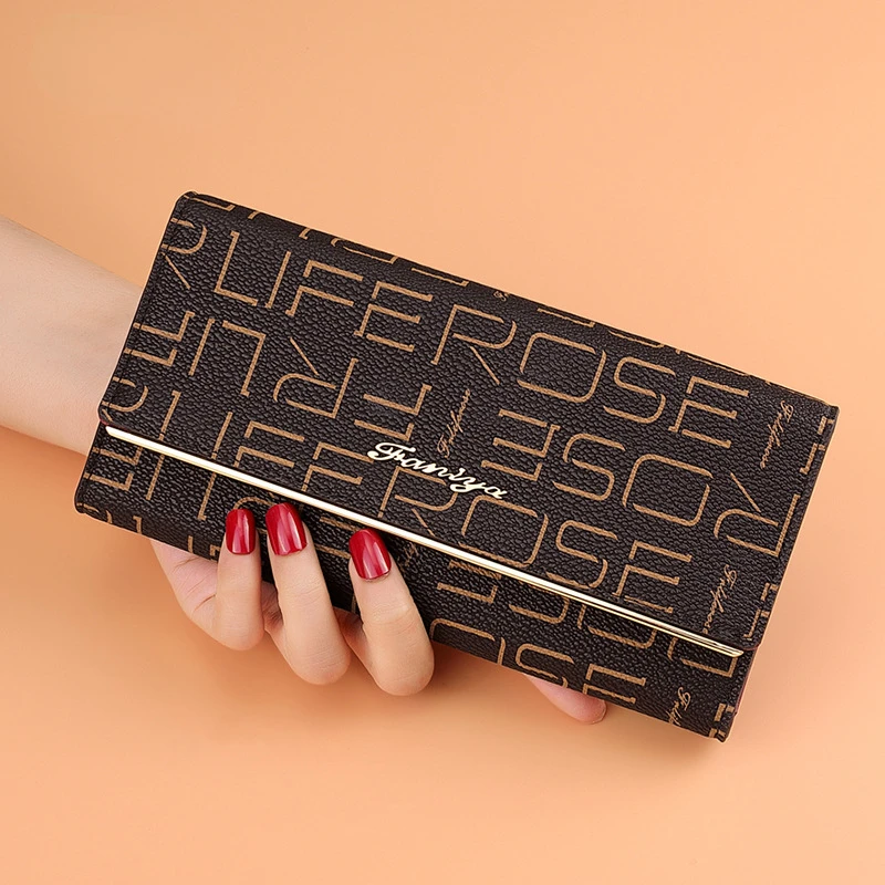 

Women Long Multi Functional PVC + PU Leather Wallet Card Coin Holder Cellphone Clutch Fashion Letters Money Clip RFID Purse 8Z