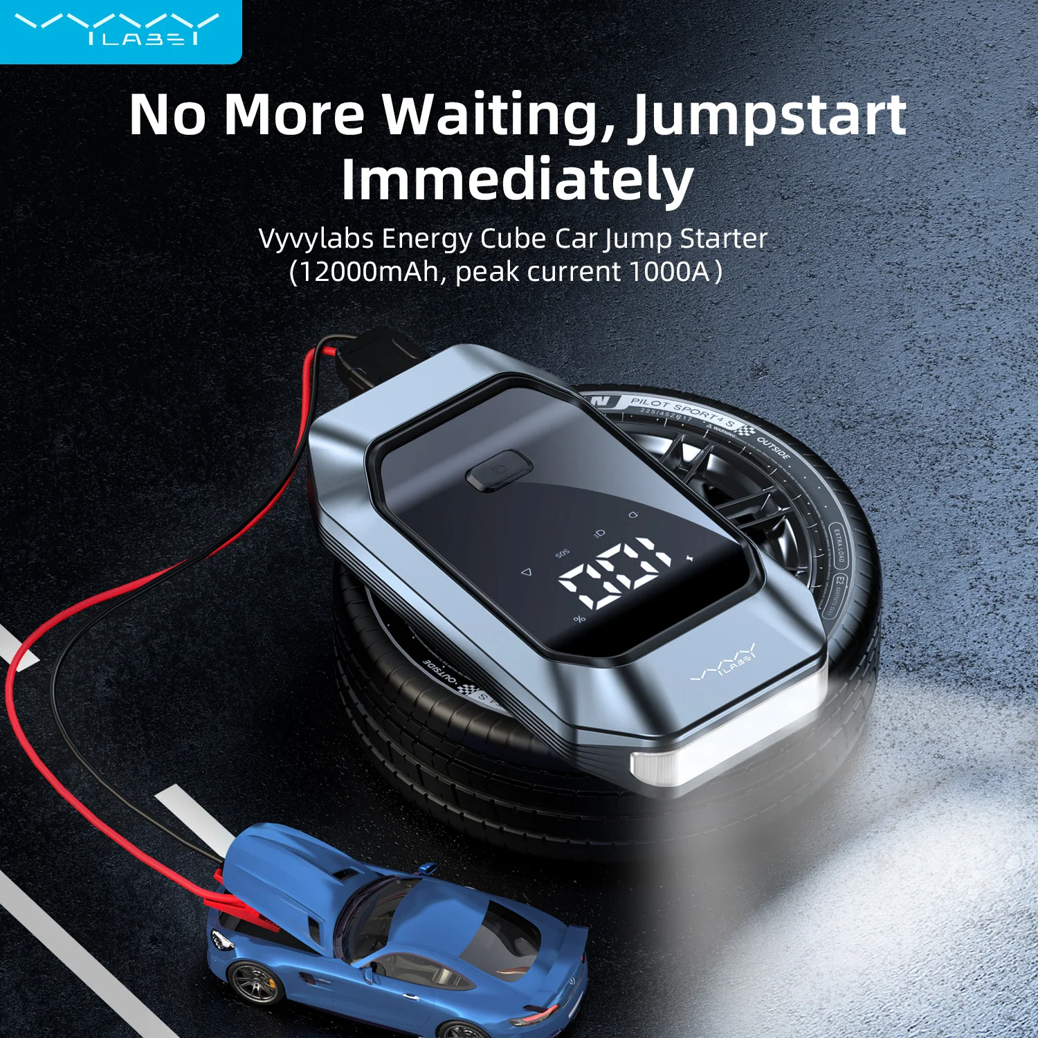 

VyVylabs Car Jump Starter Starting Device 1000A Jumpstarter Auto Buster Emergency Booster 12V Car Jump Start Power Bank 12000mAh