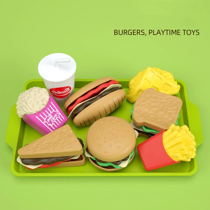 

Children Kitchen Toys Hamburger Set Play House Mini Artificial Food Fries Plastic Models Pretend Play Kids Educational Toy Gifts