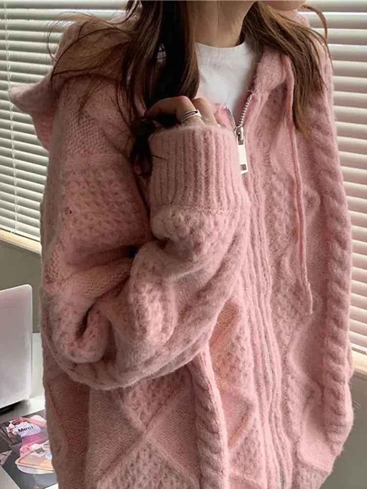 New Korean Fashion Knit Cardigan Women 2022 Autumn Winter Casual Loose Zipper Hooded Thick Sweater Coat Long Sleeve Pink Top
New Korean Fashion Knit Cardigan Women 2022 Autumn Winter Casual Loose Zipper Hooded Thick Sweater Coat Long Sleeve Pink Top