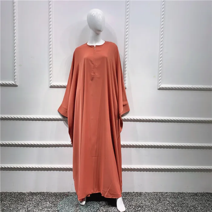 

Muslim Dress Solid Color Bat Sleeve Robe Elegant Dubai Turkey Arabic Islamic Turkey Caftan Abaya Temperament Saudi Muslim Dress
