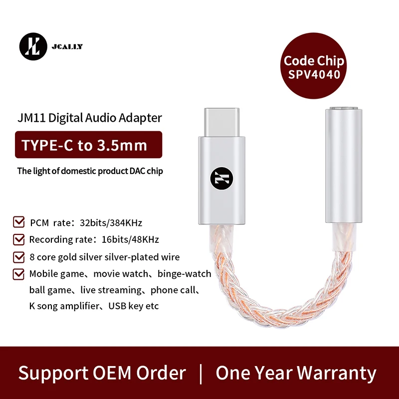 JCALLY JM11 Digital Audio Adapter Type-C to 3.5mm 8 Core Gold Silver-Plated Wire Suitable for Various Scene Support MIC
JCALLY JM11 Digital Audio Adapter Type-C to 3.5mm 8 Core Gold Silver-Plated Wire Suitable for Various Scene Support MIC