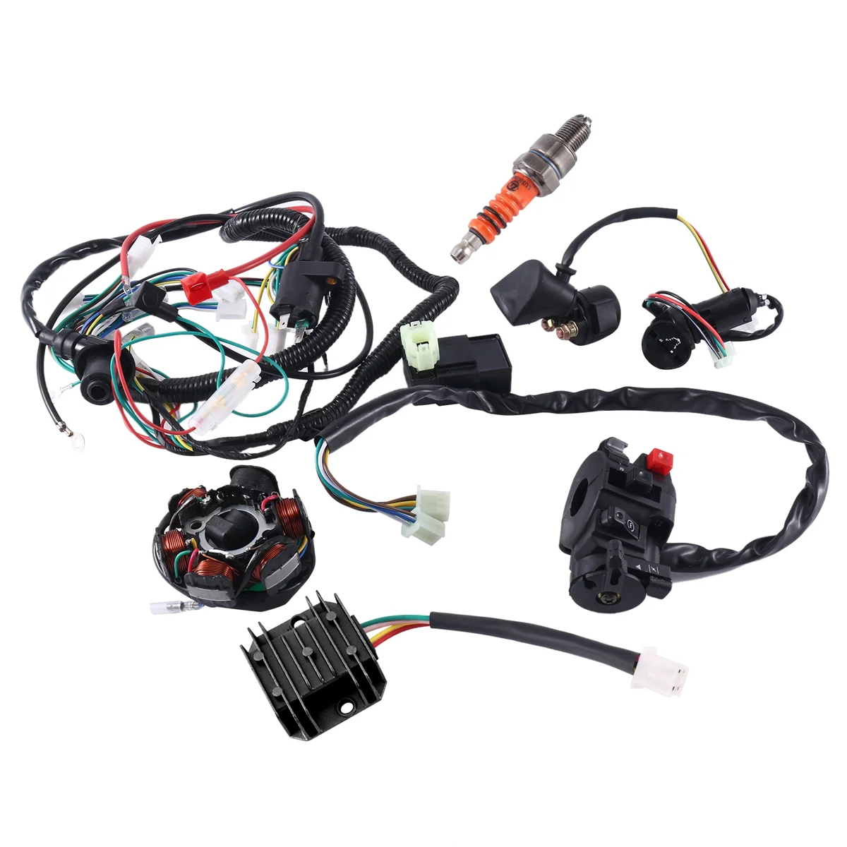 ATV Wiring Harness Kit, with CDI Stator Regulator Ignition Switch Solenoid Relay for GY6 125Cc 150Cc ATV 4-Stroke Parts
ATV Wiring Harness Kit, with CDI Stator Regulator Ignition Switch Solenoid Relay for GY6 125Cc 150Cc ATV 4-Stroke Parts
