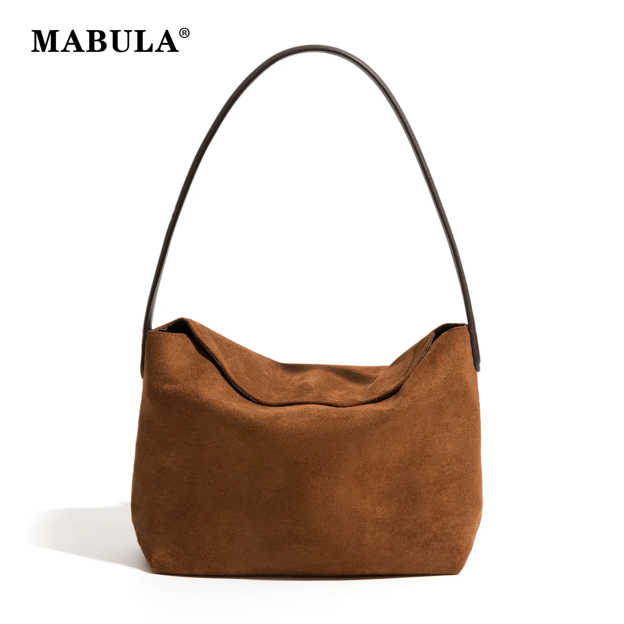 

MABULA Western Retro Faux Suede Single Shoulder Bag for Woman Simple Stylish Hobo Underarm Purse Vintage Brown Tote Handbag