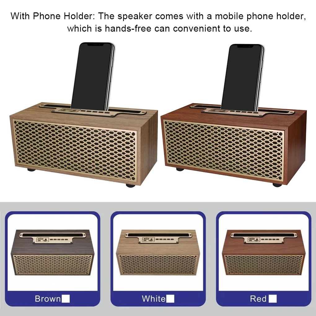 

Wood Grain Speakers Vintage Style Wireless Subwoofer Radio DC 5V Desktop Computer Speaker Soundbox with Phone Stand