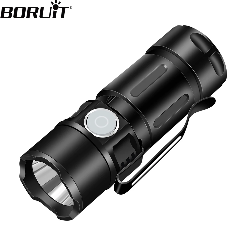 

BORUiT супер яркий EDC светодиодный фонарик USB Перезаряжаемый 600LM фонарь водонепроницаемый зажим для ручки аварийный походный фонарь