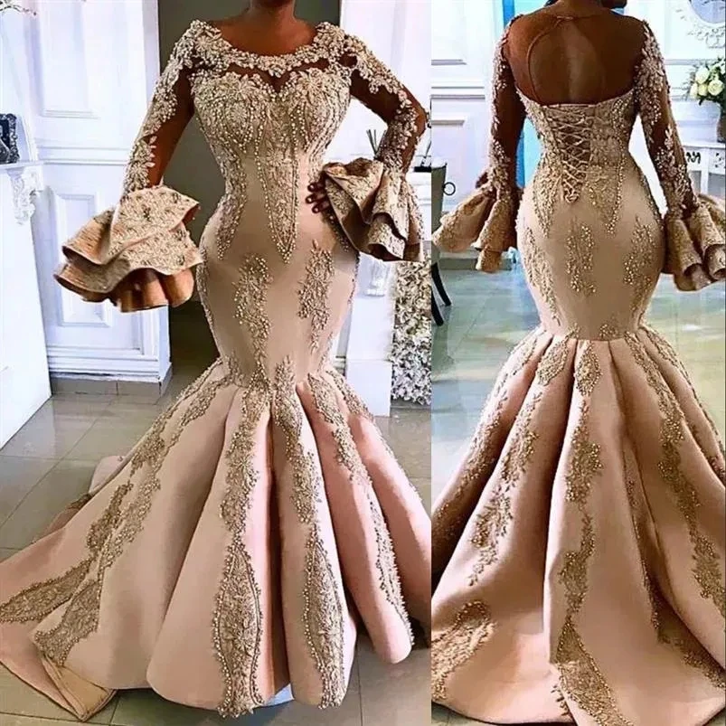 Blush Prom Dresses Mermaid Long Sleeves With Gold Lace Applique Beaded Ruched Custom Made Evening Gown Formal Ocn Wear Vestidos
Blush Prom Dresses Mermaid Long Sleeves With Gold Lace Applique Beaded Ruched Custom Made Evening Gown Formal Ocn Wear Vestidos