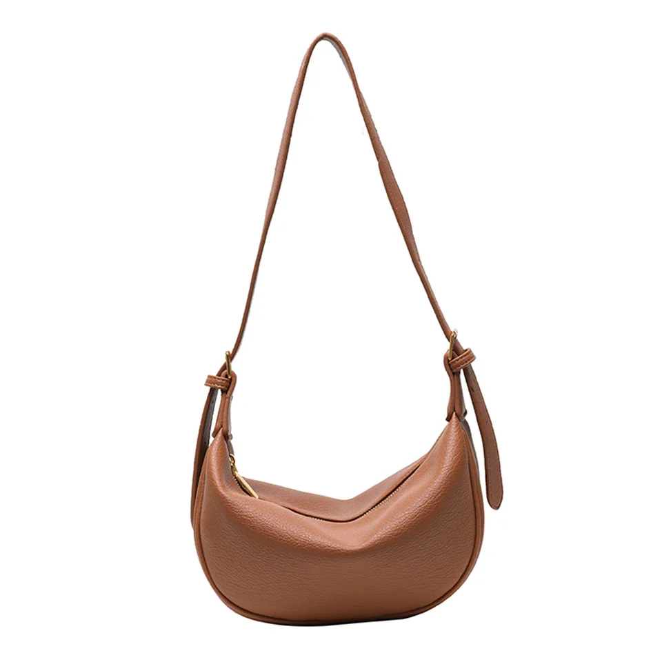 

Ladies Genuine Leather Underarm Bags Women Fashion Design Crescent Bags Elegant Solid Color Shoulder Bags Women's Saddle Bag