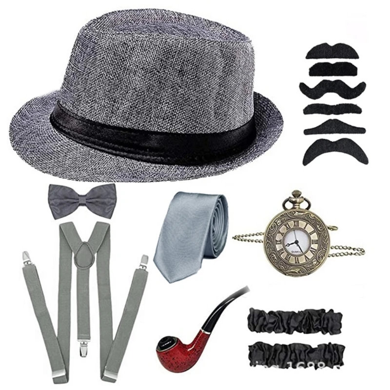 1920s Gangster Set Hat Brace Tie Pipe Clock Watch Old Man Vintage Hippie Gentlemen Men Costume Cosplay Accessories drop shipping
1920s Gangster Set Hat Brace Tie Pipe Clock Watch Old Man Vintage Hippie Gentlemen Men Costume Cosplay Accessories drop shipping