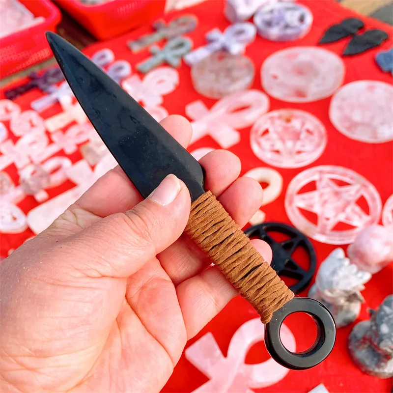 

Natural Black Obsidian Dagger Carving Crafts Healing Crystal Stone Home office Decoration Gifts 1pcs