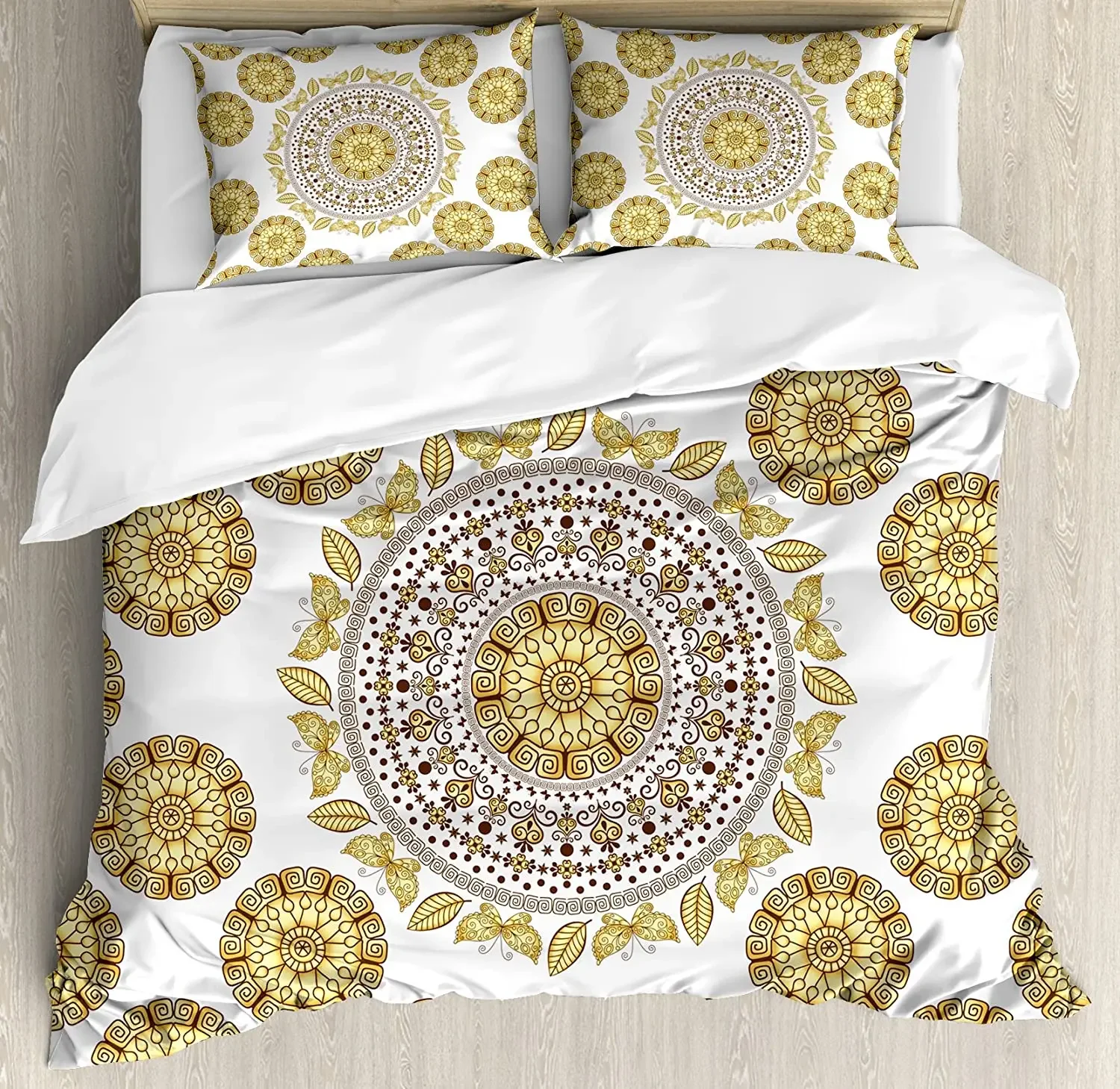 

Mandala Bedding Set Comforter Duvet Cover Pillow Shams Ancient Circle Mandala Pattern Butterflies w Bedding Cover Double Bed Set