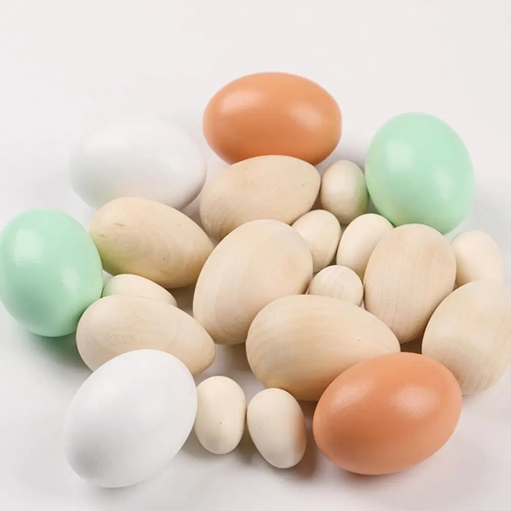 

10PCS DIY Natural Wood Simulation Eggs Educational Toy Graffiti Smooth Surface Easter Egg Unfinished Fake Eggs Kids
