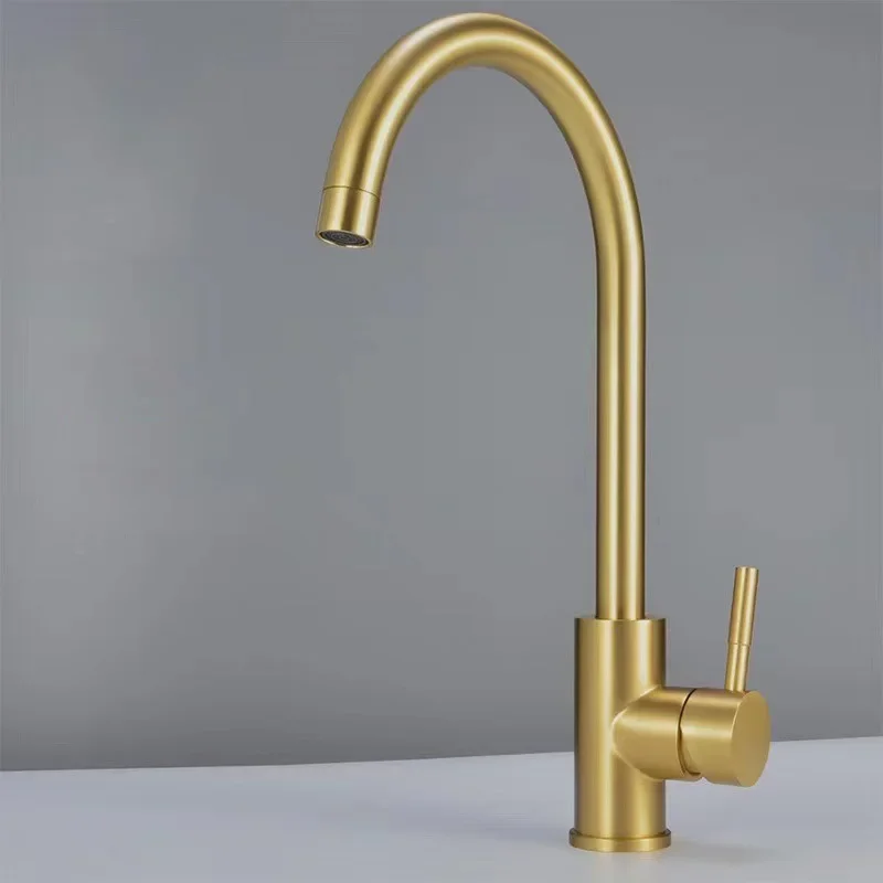 

Kitchen Faucet Brushed Gold Stainless Steel 360 Degree Rotate Bathroom Washbasin Tap Cold Hot Water Mixer Deck Mount Aerator Tap