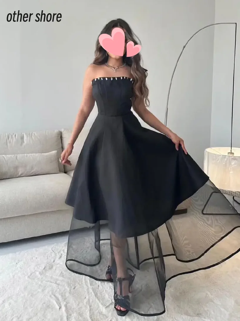 

Other Shore Elegant Vintage Sexy Black Crystal Beading Strapless Customize Formal Occasion Prom Dress Evening Party Gowns