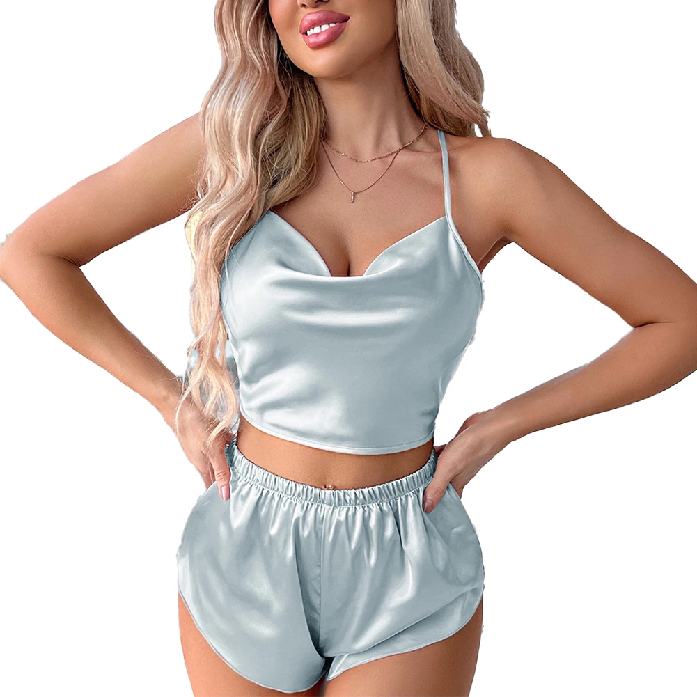Women Sexy Lingerie Two Piece Satin Pajama Sleeveless Top Short Solid Underwear Set Casual Home Suit Summer Breath Sleepwear
Women Sexy Lingerie Two Piece Satin Pajama Sleeveless Top Short Solid Underwear Set Casual Home Suit Summer Breath Sleepwear