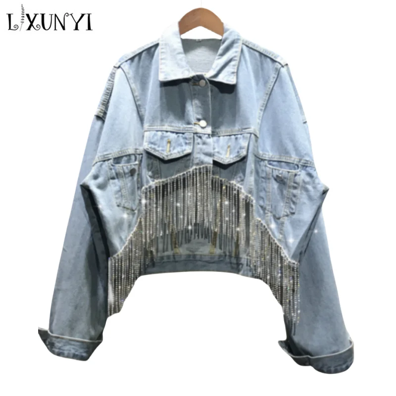 LXUNYI 2023 Autumn Light Blue Heavy Diamond Denim Coat Women Fashion Loose tassels Loose Thin Short Ladies Jeans Jackets
LXUNYI 2023 Autumn Light Blue Heavy Diamond Denim Coat Women Fashion Loose tassels Loose Thin Short Ladies Jeans Jackets