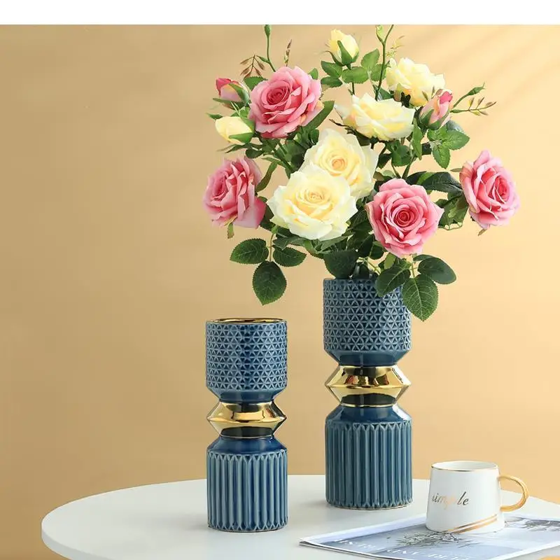 

Ceramic Vase Golden Geometry Flower Arrangement Hydroponics Flower Vase Desktop Crafts Modern Home Decoration Vases Decor