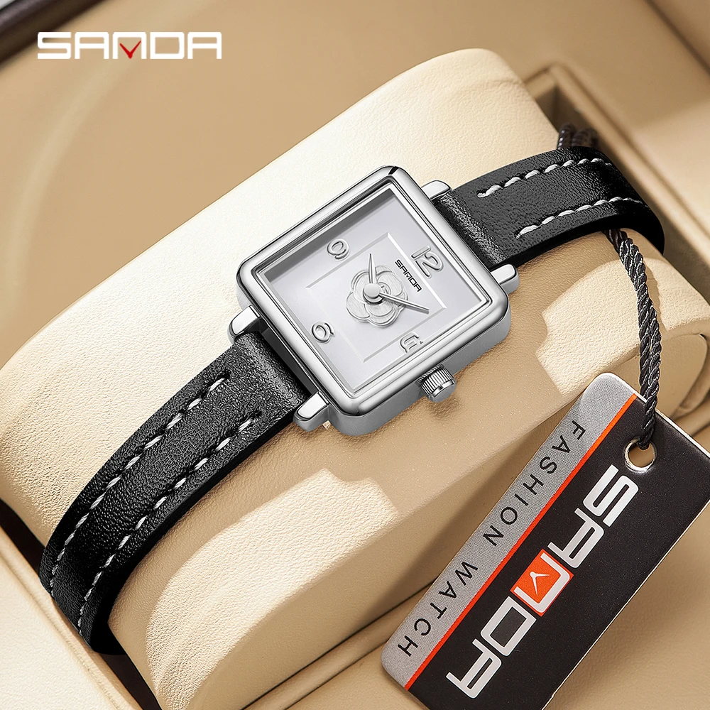 

New Sanda Watch For Women Design Fashion Rose Square Dial Water Resistant Swiss Quartz Business Women Elegant Analog Wristwatch
