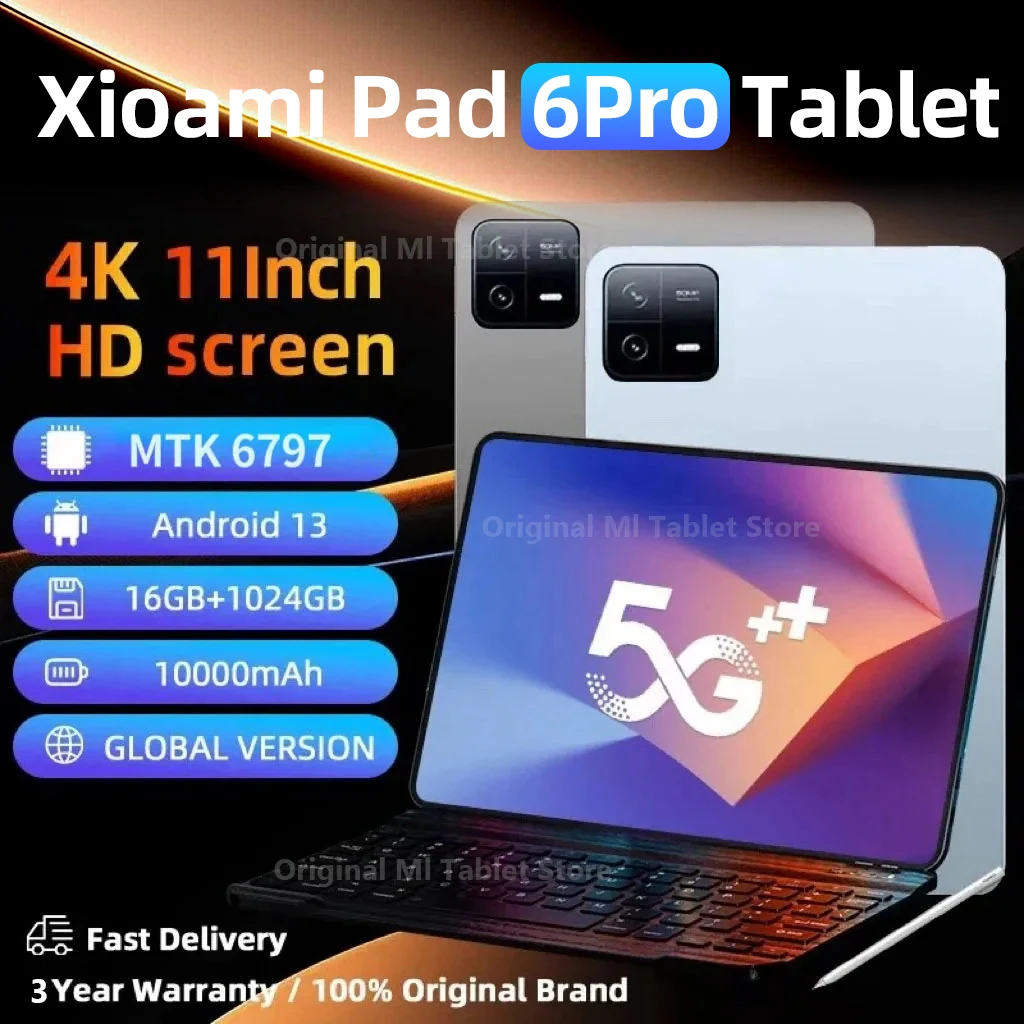 

2024 Original Global Version Tablets Android 13 Pad 6 Pro 16GB+1TB Snapdragon 888 Tablet PC 5G Dual SIM Card WIFI HD 4K Mi Tab