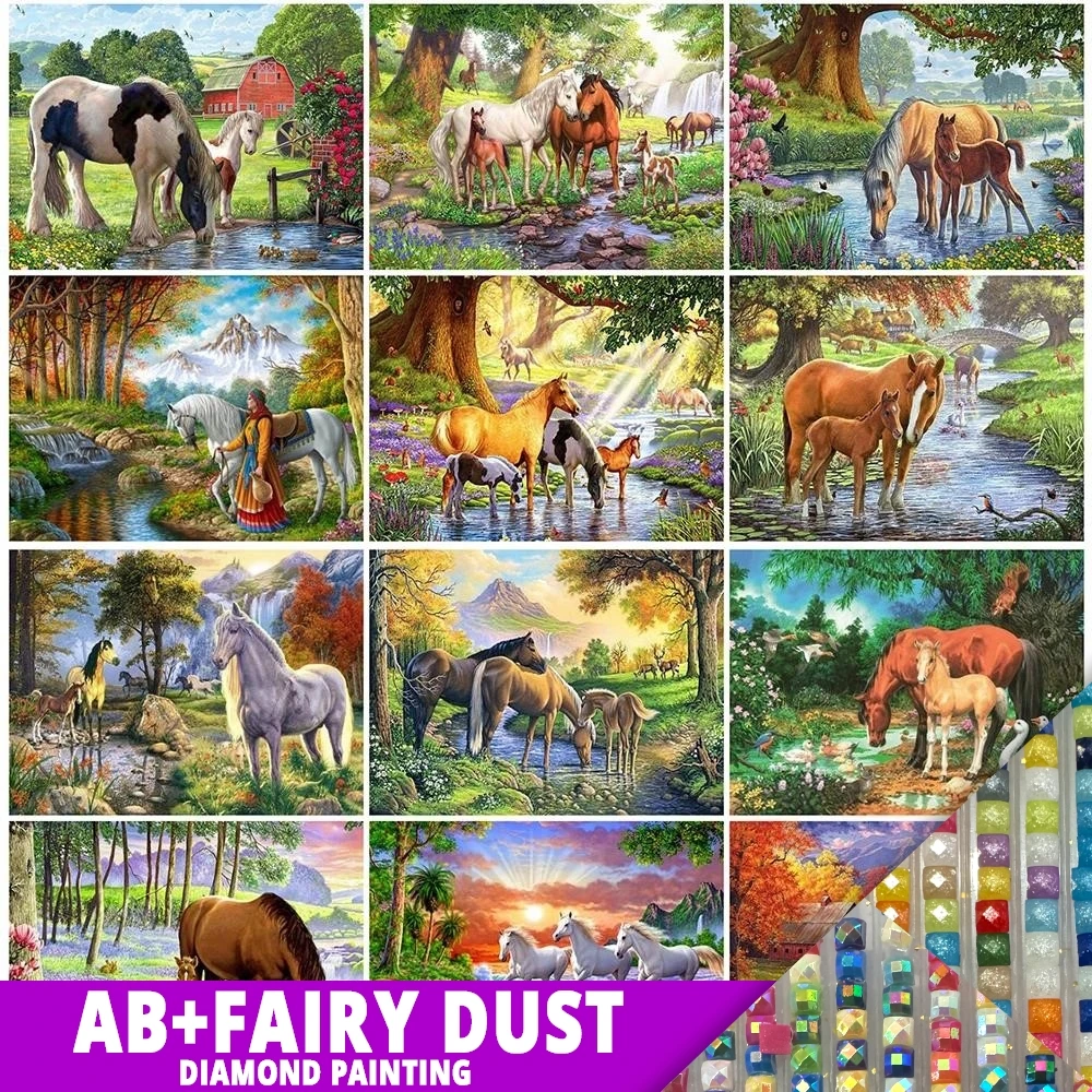 

AB сказочная пыль Алмазная живопись красочная лошадь 5D DIY Вышивка фотография мозаика настенные наклейки домашний декор