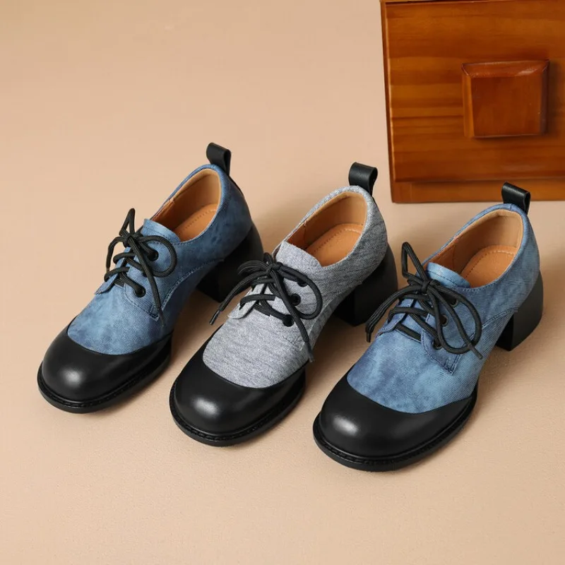 Genuine leather lace up single shoe round toe thick heel soft sole women's shoes versatile commuting casual shoes
Genuine leather lace up single shoe round toe thick heel soft sole women's shoes versatile commuting casual shoes