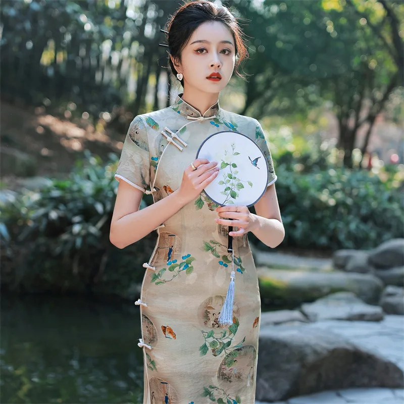 Spring Summer Elegant Mandarin Collar Printed Cotton Qipao Retro Chinese Women Short Sleeve Cheongsam Dress
Spring Summer Elegant Mandarin Collar Printed Cotton Qipao Retro Chinese Women Short Sleeve Cheongsam Dress