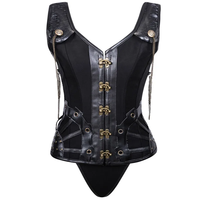 

Women's Steampunk Overbust Corset Vest Sexy Black Leather Retro Punk Goth Corsets and Bustiers Waist Trainer Shaper