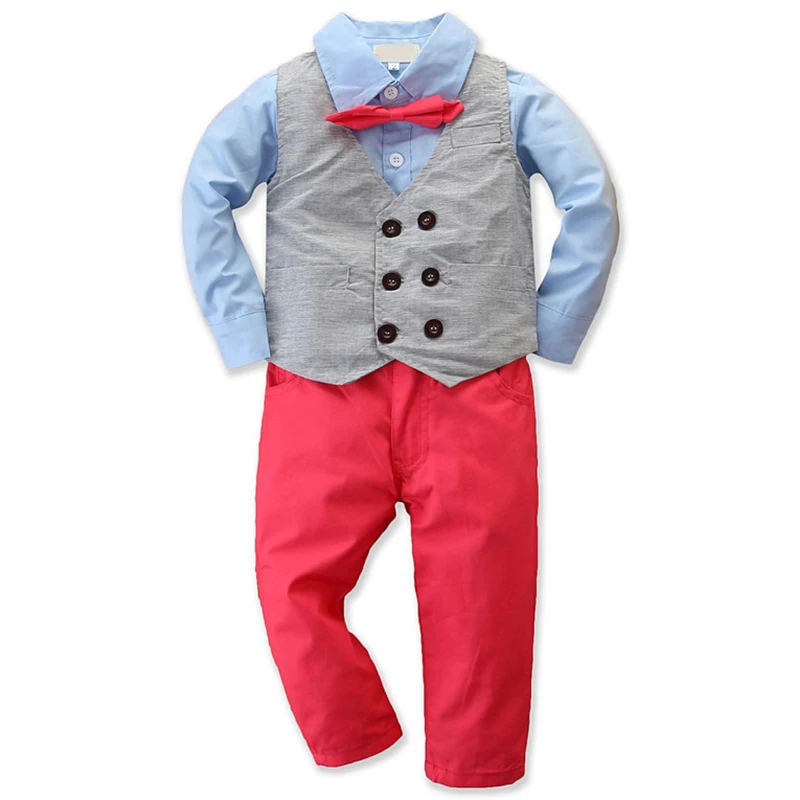 

3Piece Set Spring Autumn Toddler Boy Outfits Korean Fashion Gentleman Suit Baby Tops+Pants+Tie Children Boutique Clothing BC1039