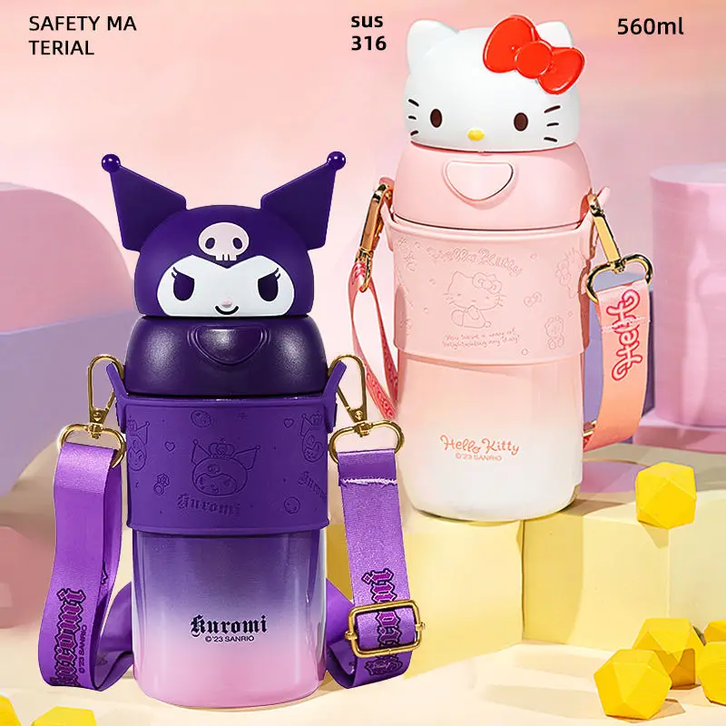 

Sanrio Hello Kitty Cinnamoroll Kuromi My melody Pochacco children's thermos cup food grade 316 student special straw cup kettle
