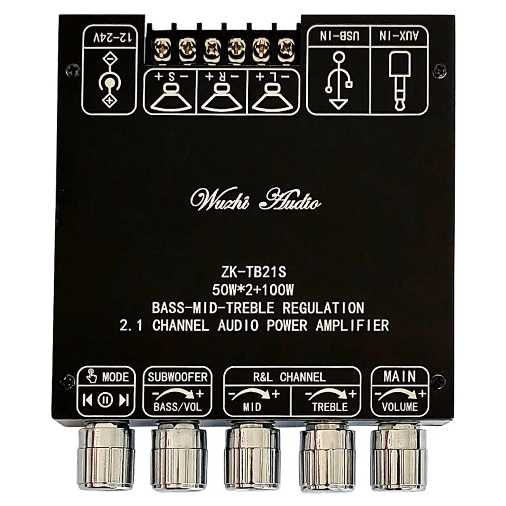 ZK-TB21S Bluetooth 5.1 Stereo Audio Receiver Amplifier Board 2.1Channel Amp Module for Speakers TPA3116D2 50Wx2+100W
ZK-TB21S Bluetooth 5.1 Stereo Audio Receiver Amplifier Board 2.1Channel Amp Module for Speakers TPA3116D2 50Wx2+100W