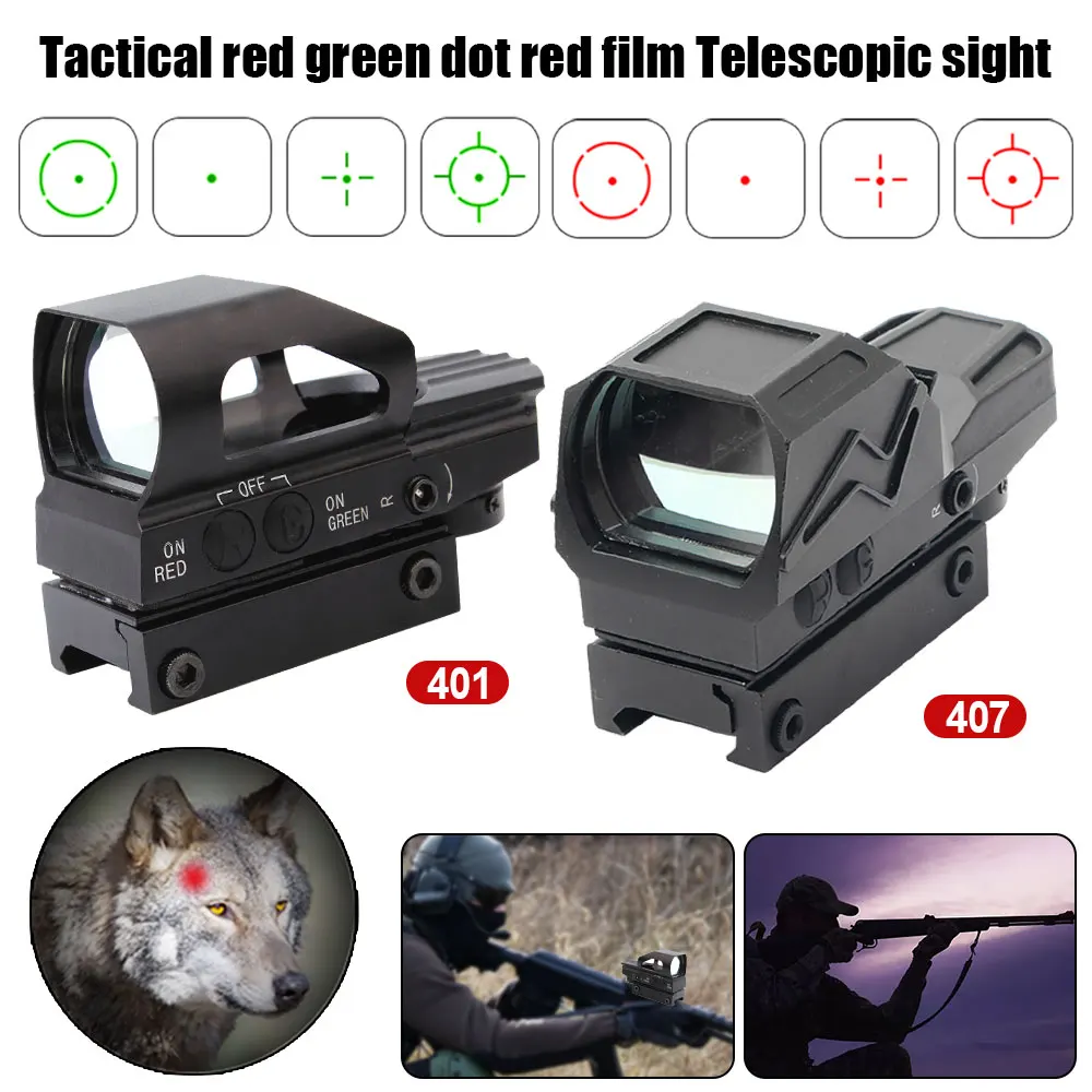 

401/407 all Metal Button Plate 4 Variable (Green & Red Dot Cross,10 MOA and 3 MOA) Holographic Reflector Sight Red Film 1x Sight