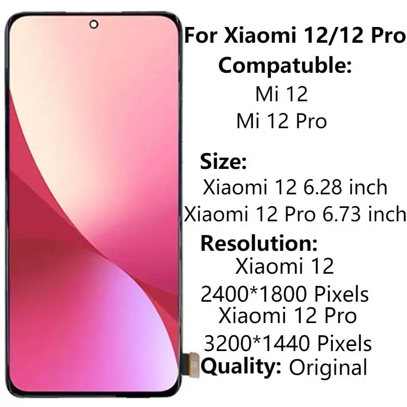 Original Super AMOLED For Xiaomi 12 pro LCD Display 6.73" With Frame Xiaomi 12 LCD Display 6.28" Touch Screen Digitizer Assembly
Original Super AMOLED For Xiaomi 12 pro LCD Display 6.73" With Frame Xiaomi 12 LCD Display 6.28" Touch Screen Digitizer Assembly
