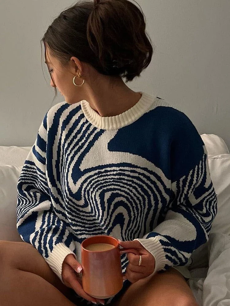 

Вязаный свитер в стиле Харадзюку, женские зимние теплые пуловеры, женские винтажные свитера контрастных цветов, Женский шикарный свободный джемпер, уличная одежда