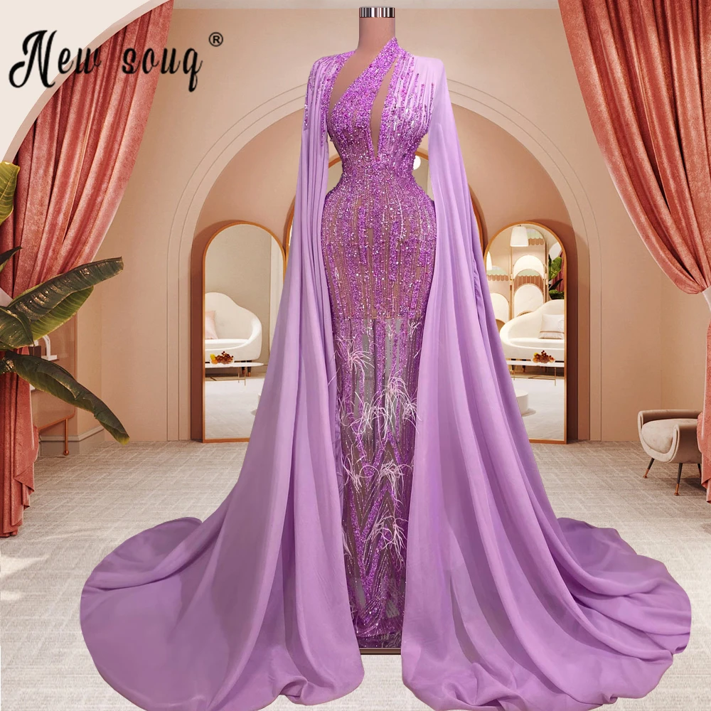 2023 Light Purple Prom Gown Full Beaded Arabic Muslim Evening Dress with Cape SLeeve Women Vestido De Novia Custom Made Pageant
2023 Light Purple Prom Gown Full Beaded Arabic Muslim Evening Dress with Cape SLeeve Women Vestido De Novia Custom Made Pageant